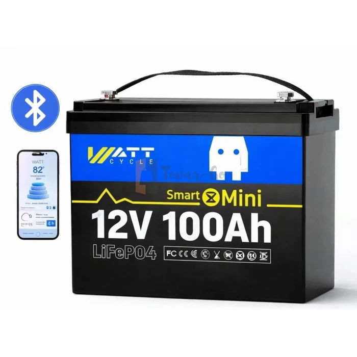 LiFePO4 12V/100Ah Акумулятор WattCycle Mini з Bluetooth Smart BMS для резервного живлення — фото 2