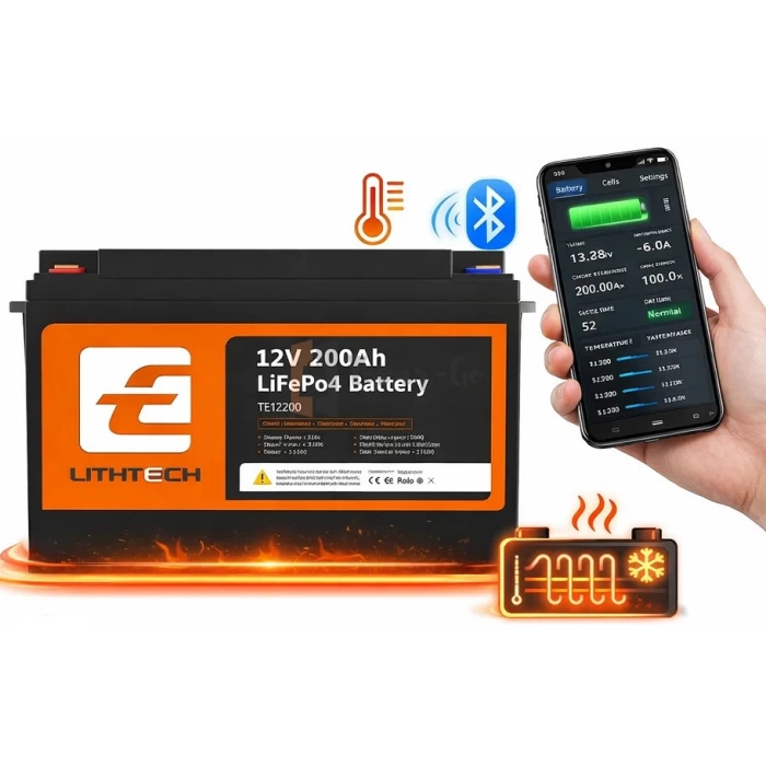 LiFePO4 12V/200Ah Акумулятор Lithtech з Bluetooth, функцією підігріву, BMS для резервного живлення — фото 2